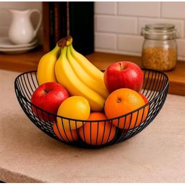 Imagem de Fruteira Moderna em Metal Preto, Design Geométrico Vazado, 27 cm de Diâmetro, Base Estável, Ideal para Frutas e Decoração, Estilo Contemporâneo