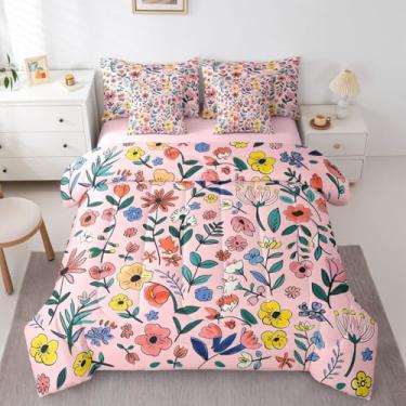 Imagem de Erosebridal Conjunto de edredom solteiro de flor hippie, boêmio, floral, 7 peças, vintage, estilo desenho animado, com lençol em uma bolsa, decoração de quarto