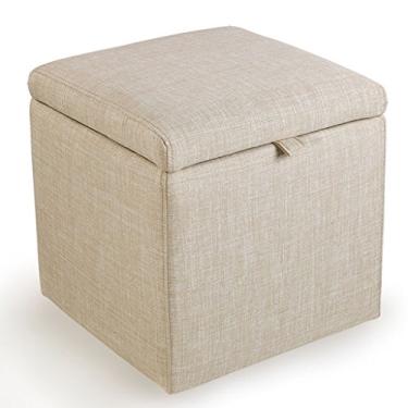 Imagem de Banqueta para pés Caixa de armazenamento de pufe cubo pufe cadeira banco quadrado otomano com tampa e assento de cobertura de linho para corredor | sala de estar | quarto máx. 150 kg 43 x 43 x 45 cm