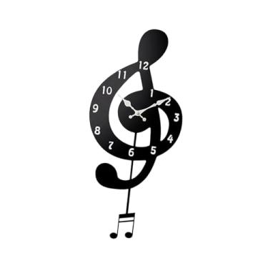Imagem de MotiveTech Relógio de parede com notas musicais, relógio decorativo silencioso com numerais arábicos, sem -taque, para escritório ou casa de campo, S