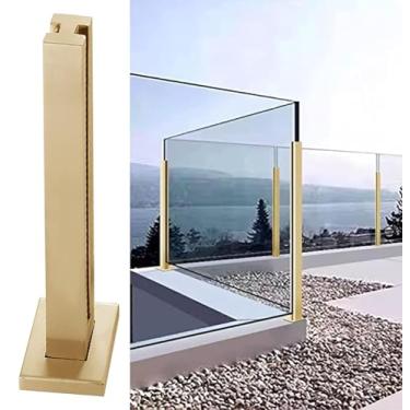Imagem de Balaustrada Posts Gold Deck Glass Balaustrada Railing Post System, Kit de balaústres de vidro quadrado para cerca de piscina/escadaria/pátio, coluna de conector de painéis de vidro resistente (cor