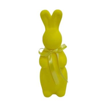 Imagem de Ｂｅｓｇａ Escultura de da Páscoa Flocado, Enfeite Colecionável com Laço para Decoração de Mesa em Festas e Ambientes Internos, Amarelo