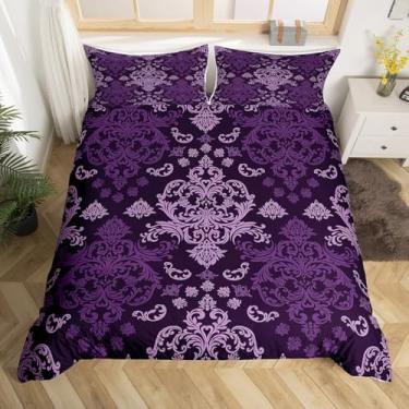 Imagem de Erosebridal Capa de edredom roxo, tamanho Queen, para crianças, meninas, meninos, mulheres, preto, damasco, vitoriano, barroco, gótico, boho, roupas de cama macias
