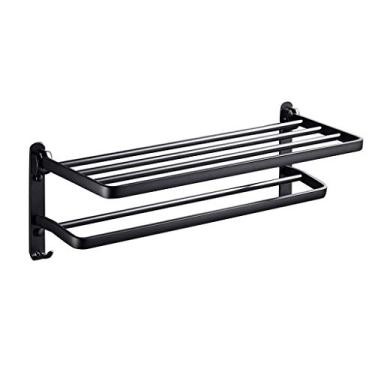 Imagem de 3FLQOOPP Barra de toalha de banho preta Suporte de prateleira duplo duplo, 40 cm 50 cm 60 cm varão de toalha de banheiro de cozinha 304 aço inoxidável preto fosco (tamanho: 40 cm)