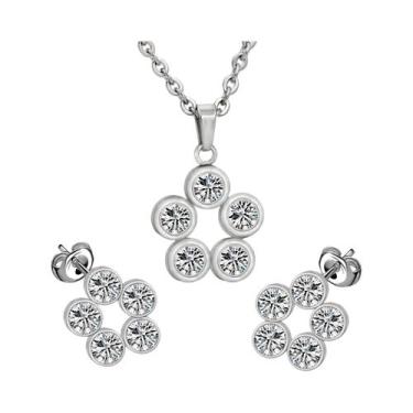 Imagem de Conjunto De Joias Femininas Em Aço Inoxidável Com Flor E Zircônia Cúbi