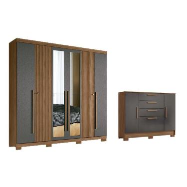 Imagem de Quarto Completo Modu +Cômoda QC353 Jatobá/Grafite - Santos Andirá
