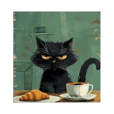 Imagem de Pôster De Lona Com Gato Japonês Comendo Macarrão, Arte Moderna Para Co