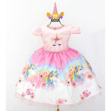 Imagem de Vestido Infantil Festa Temática Unicórnio Rosa E Tiara - Pingo De Gent