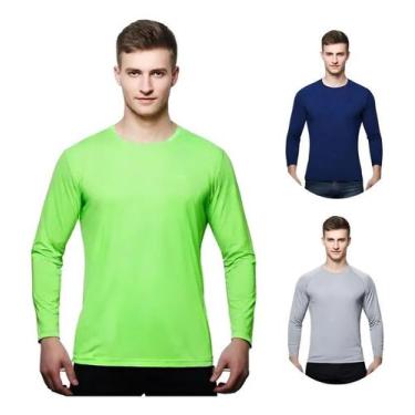 Imagem de Kit 3 Camisas Masculina Manga Longa Malha Fria - C&c, Vd neon, Marinho