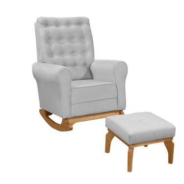 Imagem de Poltrona De Amamentação E Balanço Páris C/ Puff Veludo Cinza