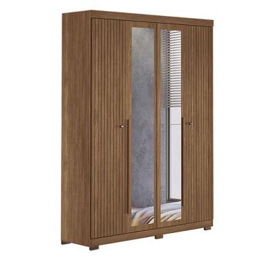 Imagem de Guarda Roupa Casal Ripado 4 Portas Buriti Com Espelho E Pés Jatobá Acetinado - Santos Andirá