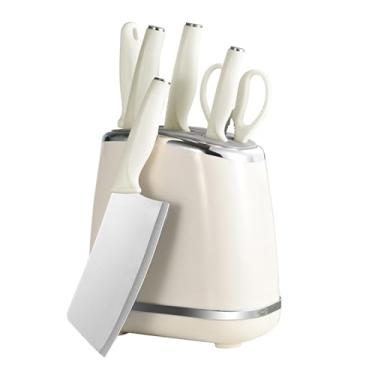 Imagem de Conjunto de facas de cozinha, conjunto de blocos de facas brancas com bloco e afiador, conjunto de facas de aço inoxidável ultra-afiadas com cabo ergonômico, conjunto de talheres para cozinha