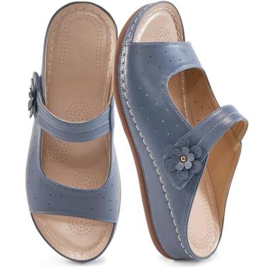 Imagem de FUDYNMALC Sandálias femininas deslizantes 2026: Sapatos confortáveis de plataforma de praia de verão femininos elegantes, Azul, 34