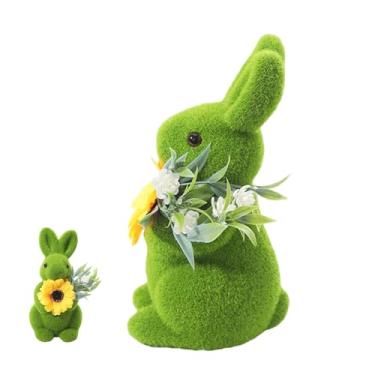 Imagem de Coelhinho flocado da Páscoa | Figura de arte compacta flocada - decoração de coelho musgo, para crianças, família, férias, casa, prateleira, armário, entrada, quarto