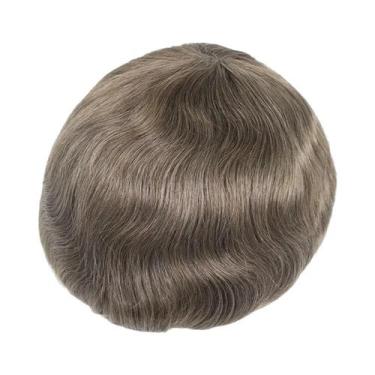 Imagem de Peruca Masculina De Cabelo Humano Liso Cinza Misto Com Base Total Em R