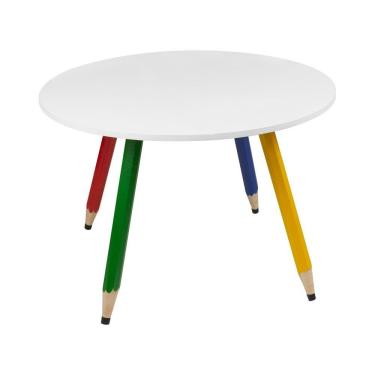 Imagem de Mesa Infantil Lápis Coloridos Redonda Tampo Branco Pés Temáticos Quarto Menina Menino Mobília Decor