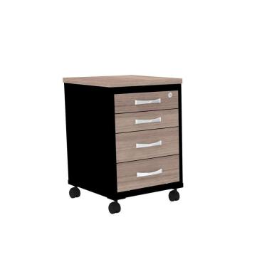 Imagem de Gaveteiro Volante 4 Gavetas Com Chaves Pe25 Em Mdp Noce Naturalle E Preto