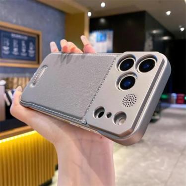 Imagem de SFDSUH Capa de luxo magnética em couro PU para iPhone 16e, com carregamento sem fio e sem bordas (para iPhone 16e/cinza)