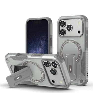 Imagem de IRTGFG Capa de celular dobrável com suporte magnético e proteção invisível para iPhone 16E (para iPhone 16E/Cinza)