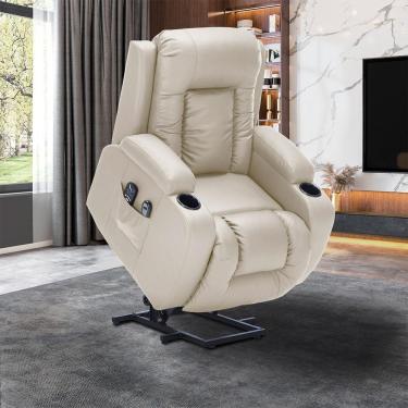Imagem de Poltrona Do Papai Lift Sala De Estar Reclinável Austin Elétrica Aquecimento Massagem Pu Bege G94 - Gran Belo