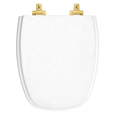 Imagem de Tampa De Vaso Mdf Com Amortecedor Monte Carlo Branco Para Bacia Deca Com Ferragem Dourada