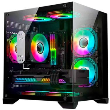 Imagem de Gabinete Gamer Aquário Hayom Gb1790, 4x Fans Rgb, Lateral E Frontal Em Vidro Temperado, Micro Atx - Preto