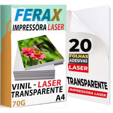 Imagem de 20 Vinil Adesivo Transparente 100% A4 -  Para Impressora Laser - FERAX