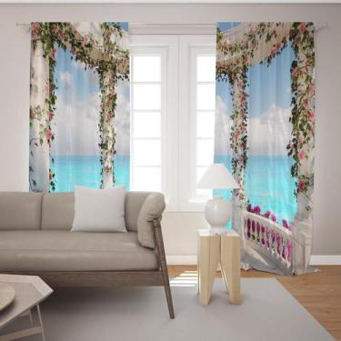 Imagem de Cortina Tecido Oxford Sala Gazebo de Mármore na Praia Vista para o Mar