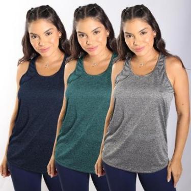 Imagem de Kit de 3 Regatas Femininas Dry Blusas Treino Academia-Feminino