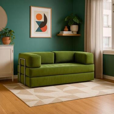 Imagem de Sofá Cama Flowin Retrátil Modular Inflow Bouclé Verde Oliva Vem Na Cai