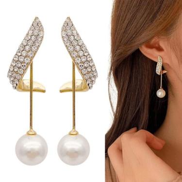 Imagem de Brinco de Festa Perola Strass Luxo Elegante Noiva Madrinha - REIS ACES
