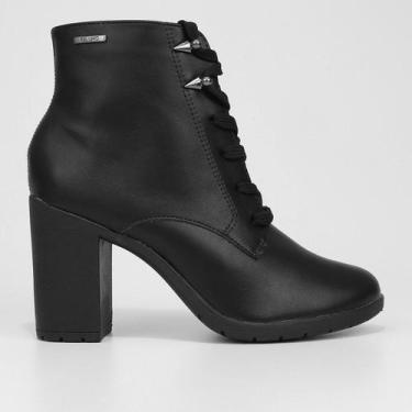 Imagem de Bota Coturno Cano Curto Via Uno Salto Bloco Tratorado Feminina, Preto,