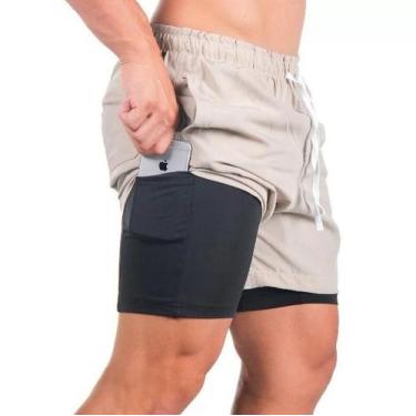 Imagem de Bermuda Masculina 2 em 1 Surty Athletic Code, Bege, M