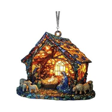 Imagem de Apanhador De Sol 2D Artesanal Em Acrílico Vitral Com Cena De Presépio,