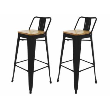 Imagem de Kit 2 Banquetas Tolix Iron Industrial Preta Assento Madeira - Cadeiras
