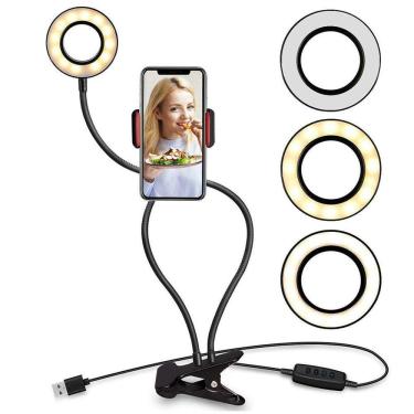 Imagem de Iluminador Ring Light Anel Luz Articulado LED Youtube Maquiagem Garra Celular Foto Video