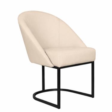 Imagem de Cadeira Lua Metal Preto Decorativa Estofada em Corino Bege para Sala e Escritório