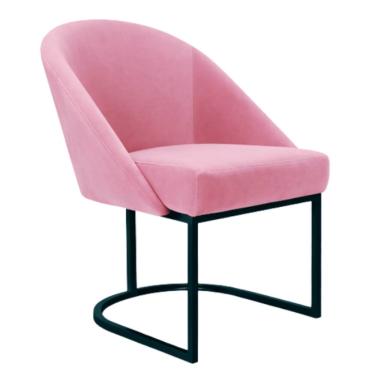 Imagem de Cadeira Lua Metal Preto Decorativa Estofada em Veludo Rosa para Sala e Escritório