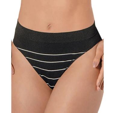 Imagem de Calcinha Cavada Listras Ultraleve DeMillus Sem Costuras - Único, Preto