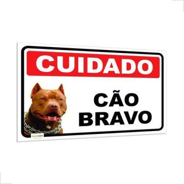 Imagem de Placa Advertência Cuidado Com O Cão Pitbull Bravo 30x20 Cm - Placa For