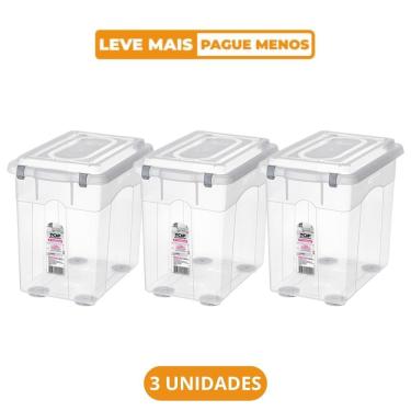 Imagem de Kit 3 Caixa Organizadora Top Stock para Armazenar com Empilhamento Fácil em Plástico Tr...