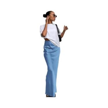 Imagem de Saia Trompete Preta De Cetim Elegante De Cintura Alta Para Mulheres, S