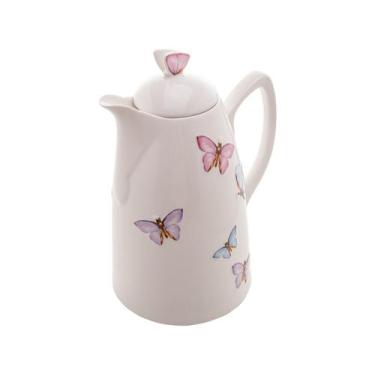 Imagem de Garrafa Térmica de Porcelana 900ml Borboletas da Wolff, 900ml, Branco