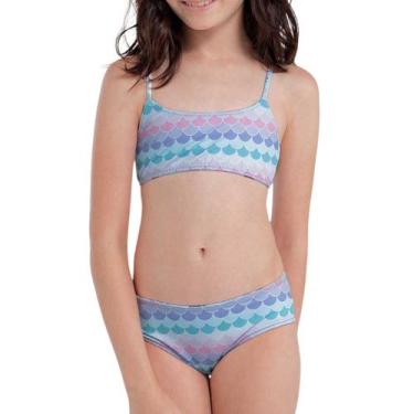 Imagem de Biquini Infantil Dupla Face She Estampado Amarração Costas, Azul az00,