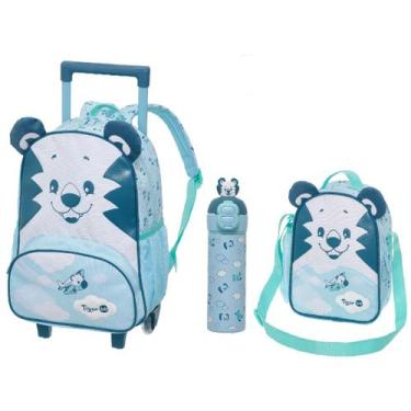 Imagem de Kit Mochila Rodinhas Lancheira Garrafa Térmica Tigor T Tigre Happy Pil