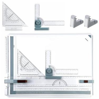 Imagem de Japard Quadro de desenho A3 com barra paralela, mesa de desenho com régua métrica transparente, sistema de medição ajustável em ângulo