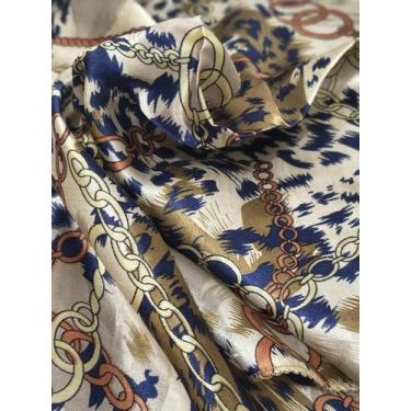 Imagem de Lenço Feminino Cetim Mix Animal Print e Correntes 50x50cm para Bolsa -