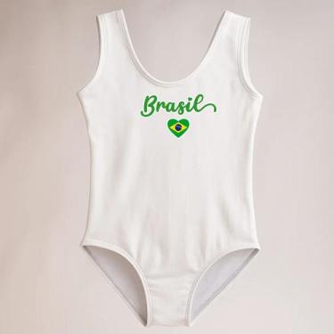 Imagem de Conjunto Menina Coração Brasil Amarelo Azul Shorts Branco Cor:BrancoTa