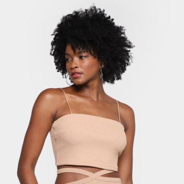Imagem de Top All's Cropped Alças Transpassado Canelado Feminino, Areia, M