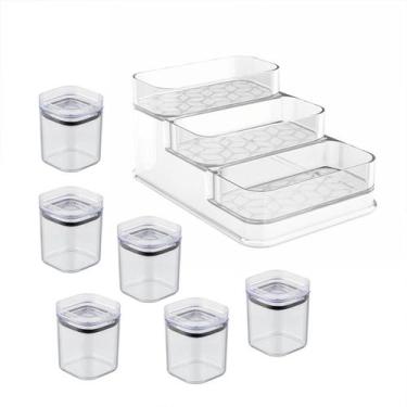 Imagem de Kit 6 Porta Temperos Condimentos 150ml com Organizador Multinível UZ19
